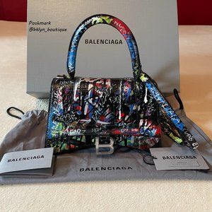 New BALENCIAGA Multi Graffiti Ltd. Ed. Hourglass Convertible  Bag